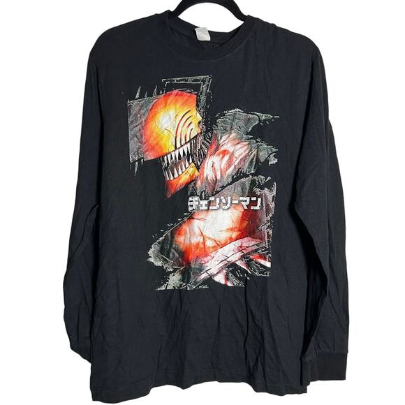 CHAINSAW MAN Anime New Black LS Graphic Tee Size L - Picture 2 of 5